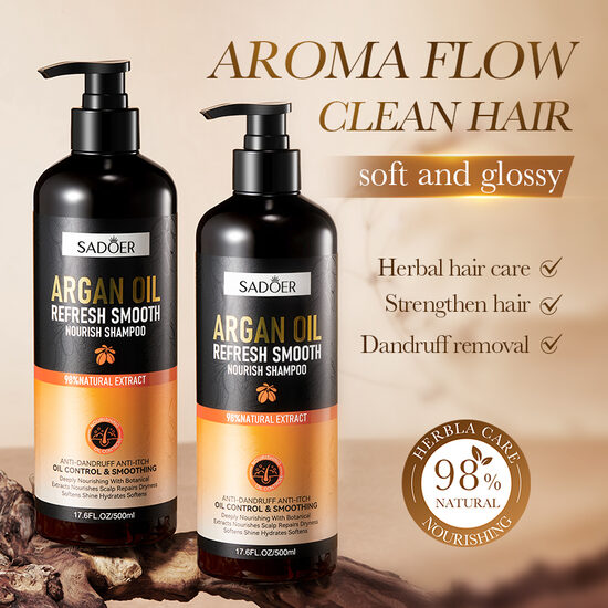 SADOER Argan Oil Shampoo 500ml – gludinošs un mitrinošs šampūns sausiem, pūkainiem un bojāta izskata matiem
